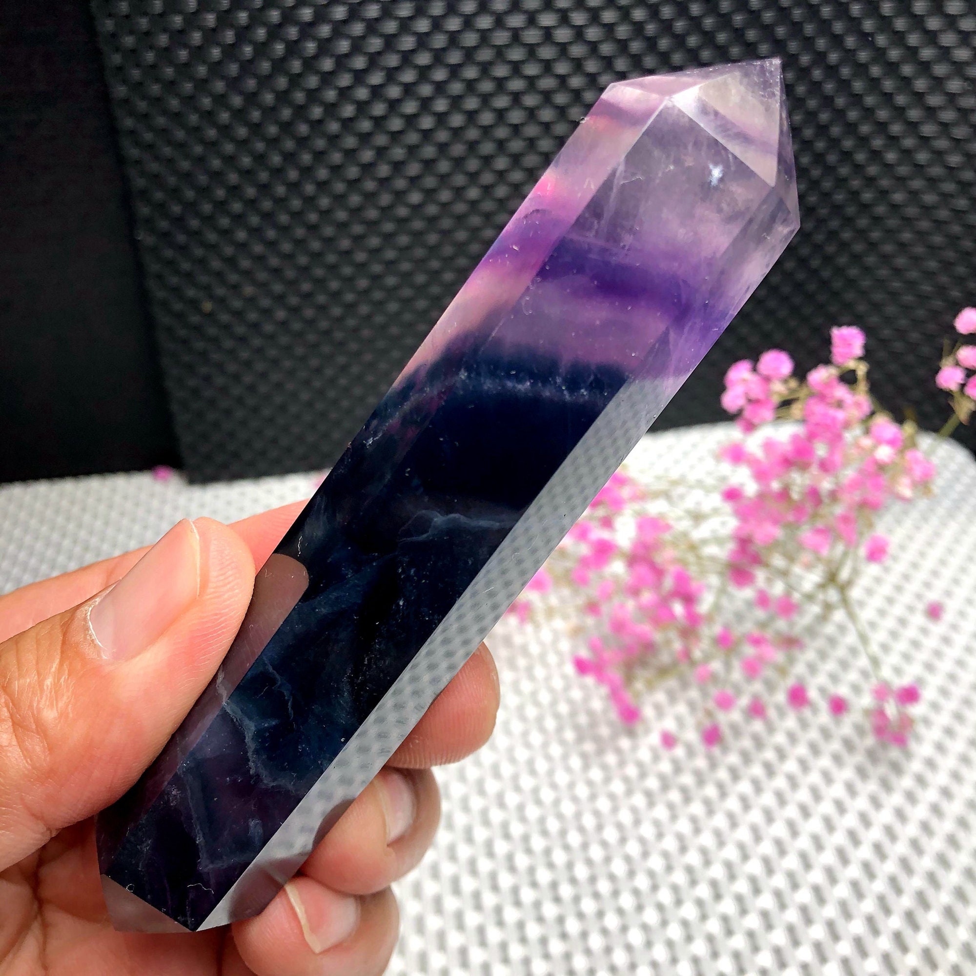 4.92"natural Rainbow Fluorite Double Terminated Crystal Point,hand Made Blue-green/purple Fluorite Vogel Wand/reiki Healing Meditation Gift