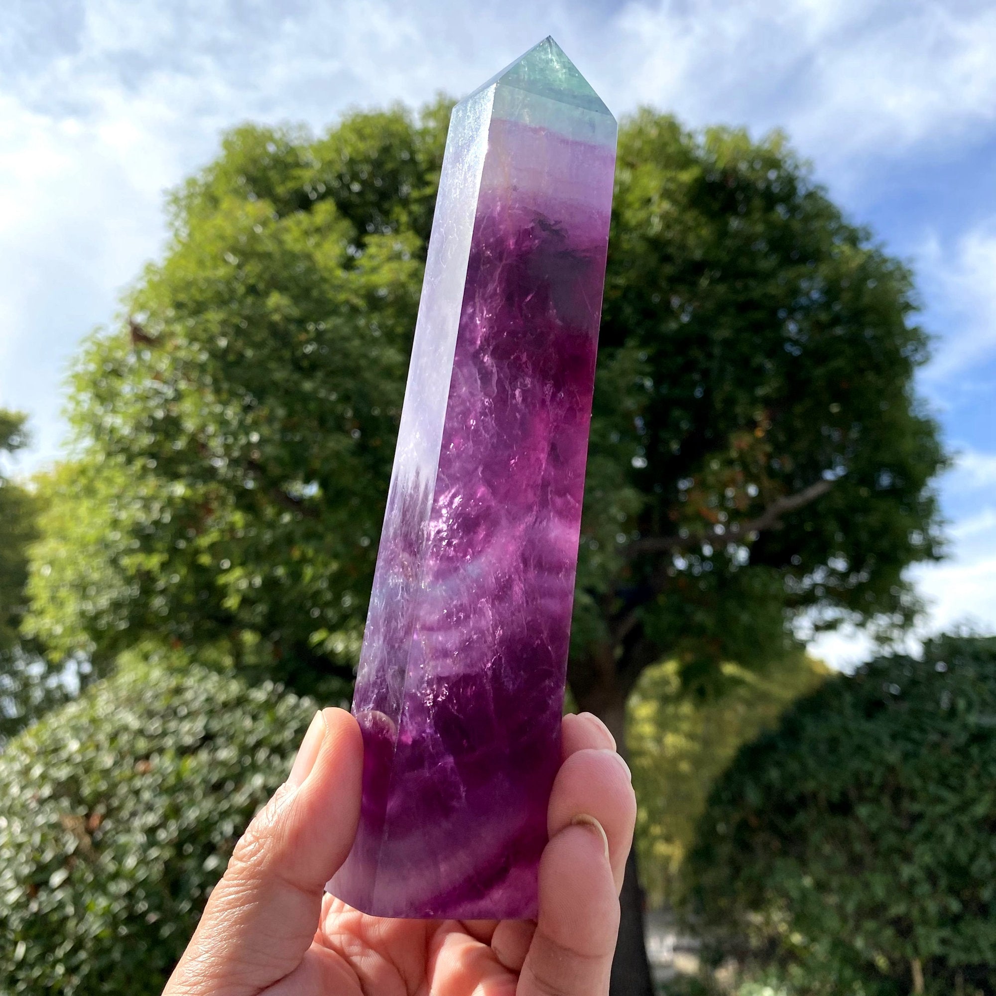 8.11"natural Rainbow Fluorite Crystal Point, Stunning Hand Made Multicolor Big Fluorite Tower Decor,reiki Healing Meditate Crystal Obelisk