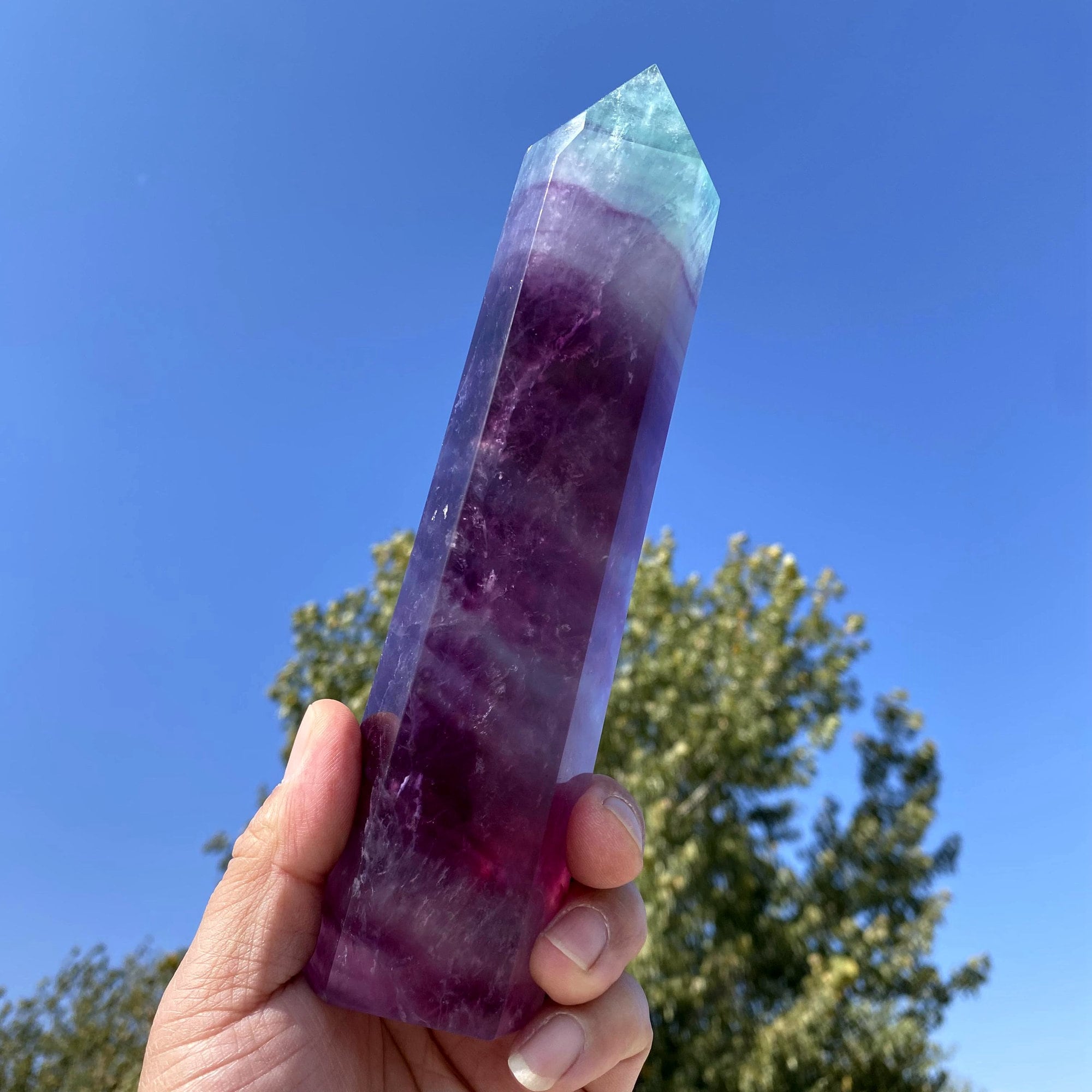 8.15"natural Rainbow Fluorite Crystal Point, Stunning Hand Made Multicolor Big Fluorite Tower Decor,reiki Healing Meditate Crystal Obelisk
