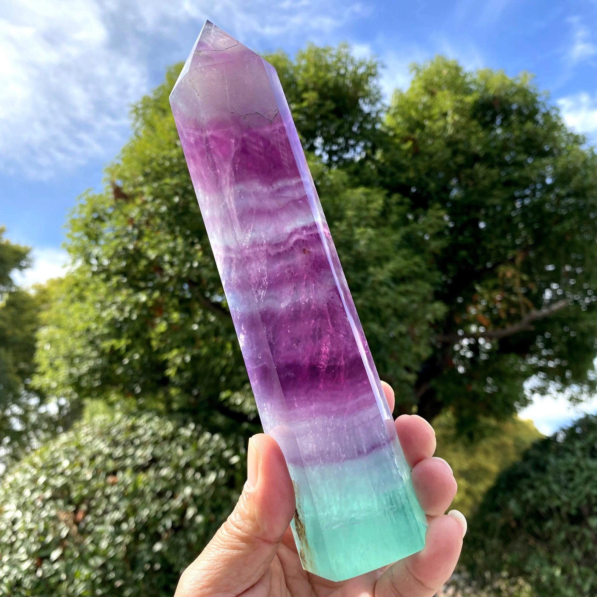8.43"natural Rainbow Fluorite Crystal Point, Stunning Hand Made Multicolor Big Fluorite Tower Decor,reiki Healing Meditate Crystal Obelisk