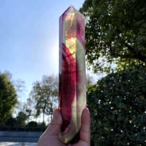9.88"natural Rainbow Fluorite Crystal Point, Stunning Hand Made Multicolor Big Fluorite Tower Decor,reiki Healing Meditate Crystal Obelisk