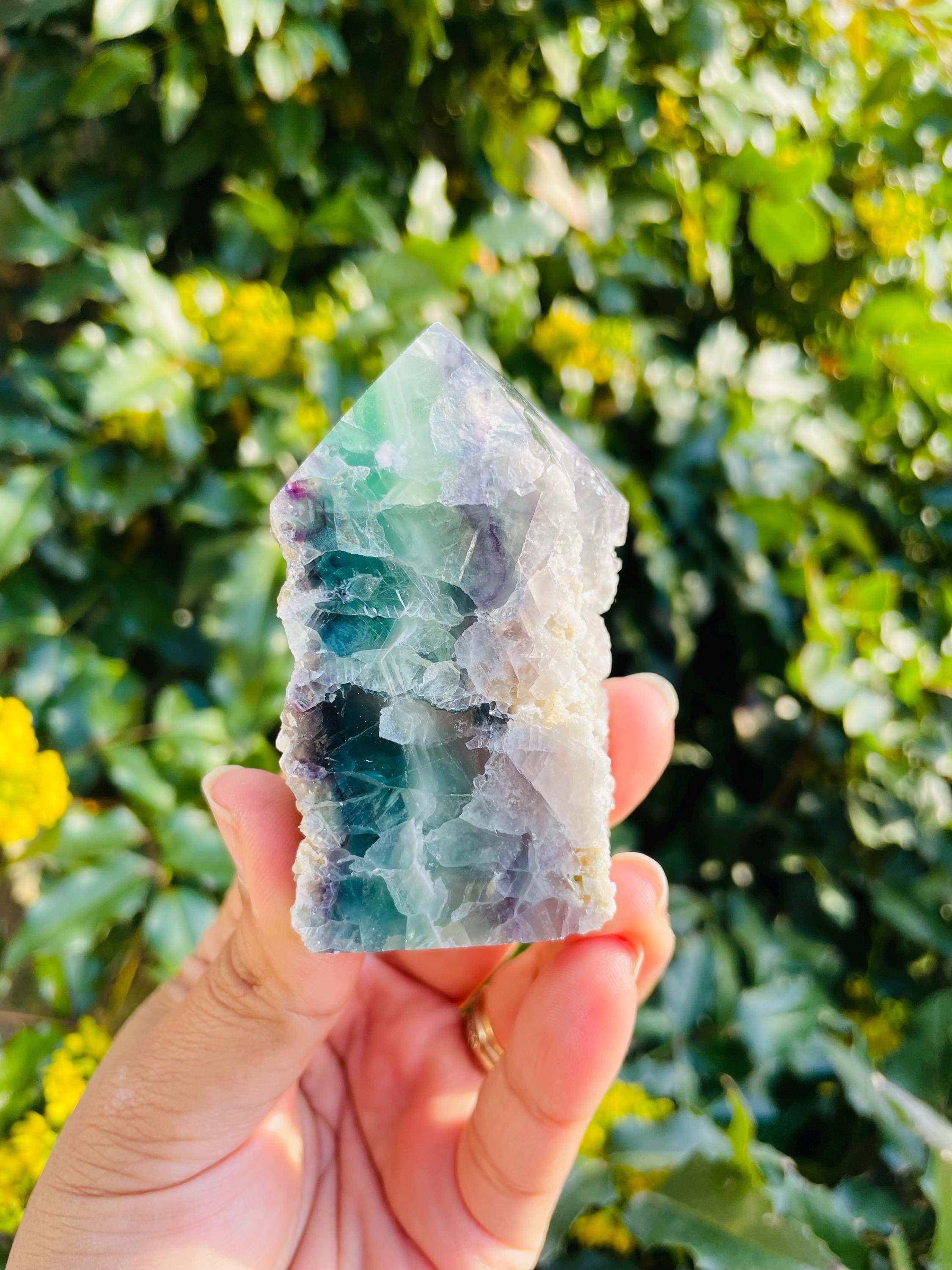 Rainbow Fluorite Crystal Point Tower: Green, Blue, Purple Gemstone (157.3g) *read Description*