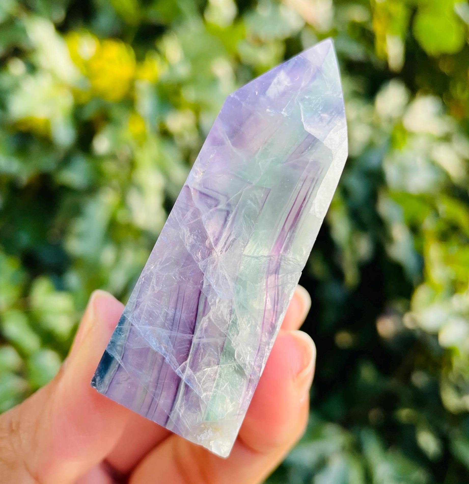 Rainbow Fluorite Crystal Point Tower: Green, Blue, Purple Gemstone (61x42mm) 122.6g *read Description*