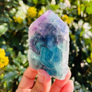 Rainbow Fluorite Crystal Point Tower: Green, Blue, Purple Gemstone (75x49mm)