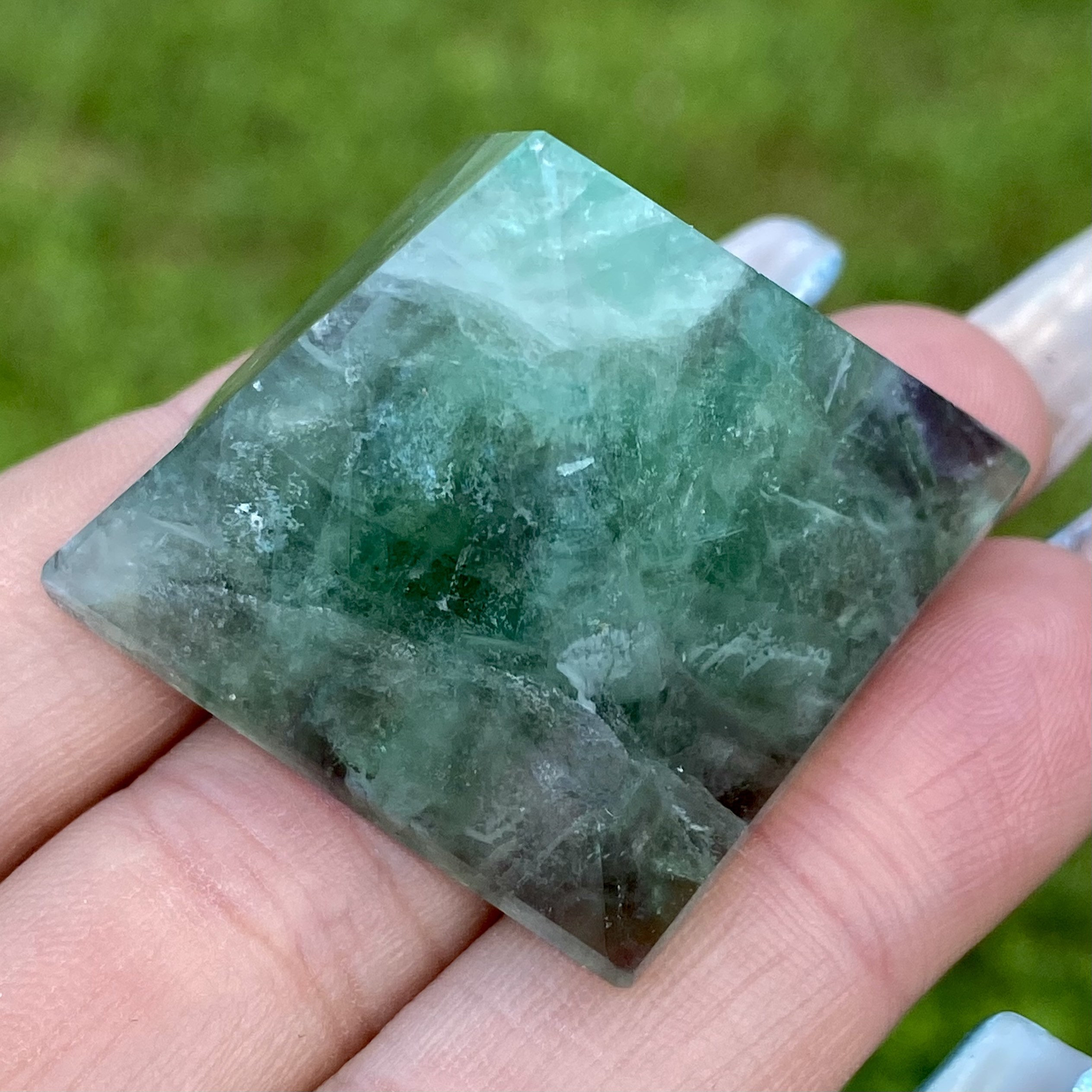 Rainbow Fluorite Crystal Pyramid: Healing Power Point