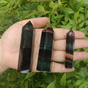 Rainbow Fluorite Crystal Wand Tower Point Available in 3 Sizes Rainbow Fluorite Crystal Wand Tower Point Available in 3 Sizes