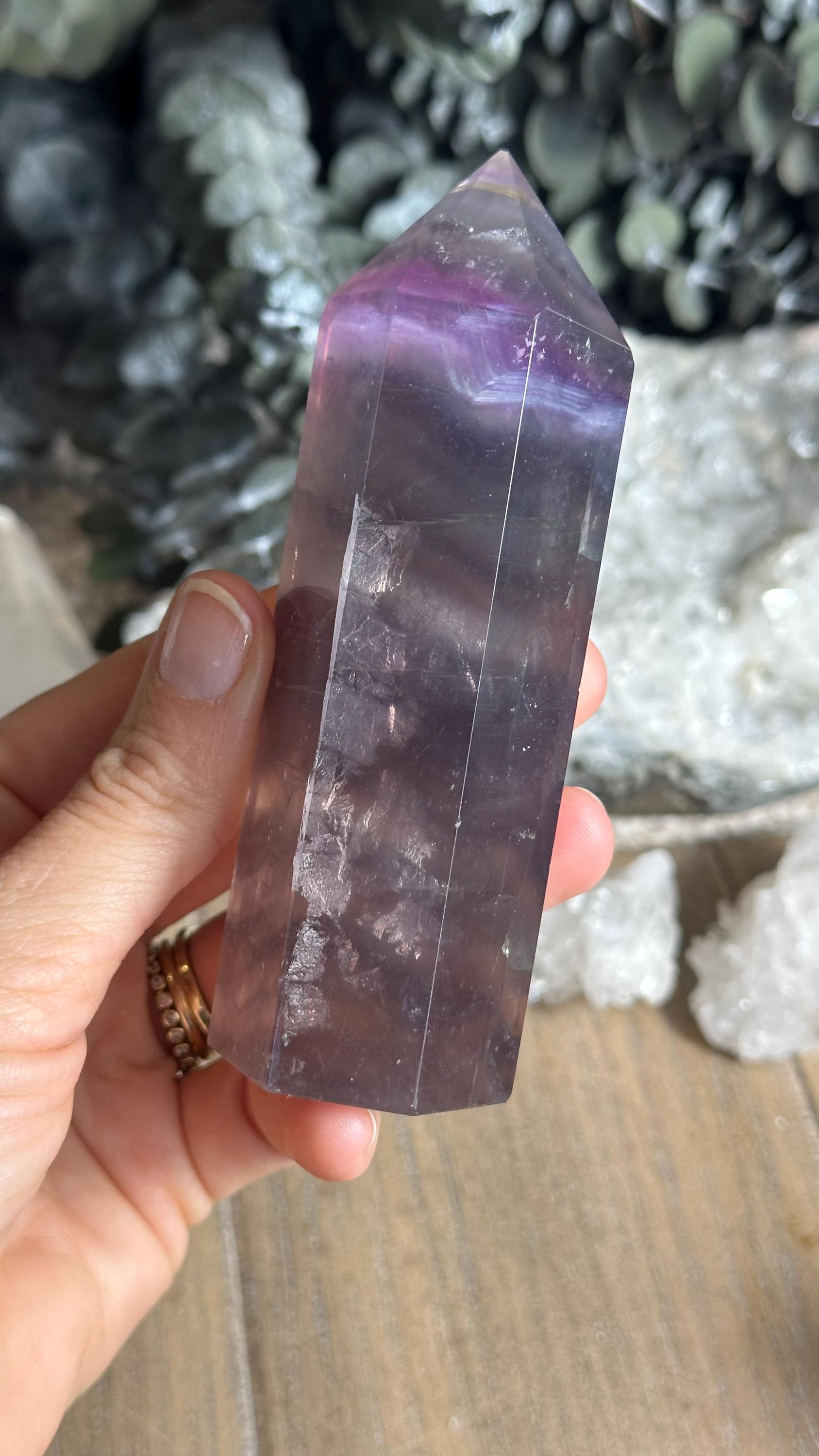 Dark Purple Rainbow Fluorite Tower