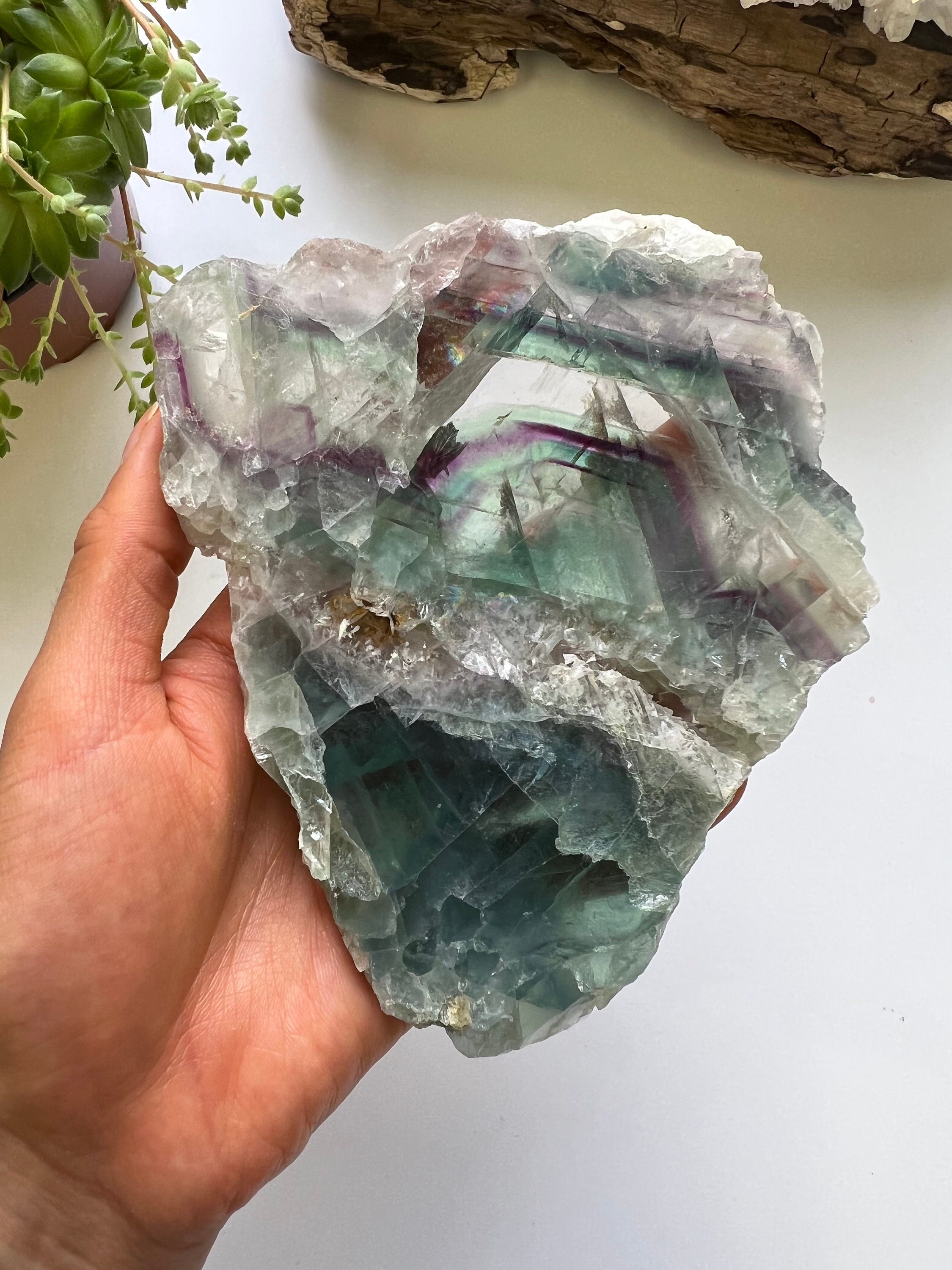 Semi Polished Rainbow Fluorite Point, Crystal Healing Tower