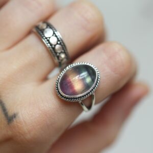 Rainbow Fluorite Boho Ring size 7 - .925 Sterling Silver Rainbow Fluorite Boho Ring size 7 - .925 Sterling Silver