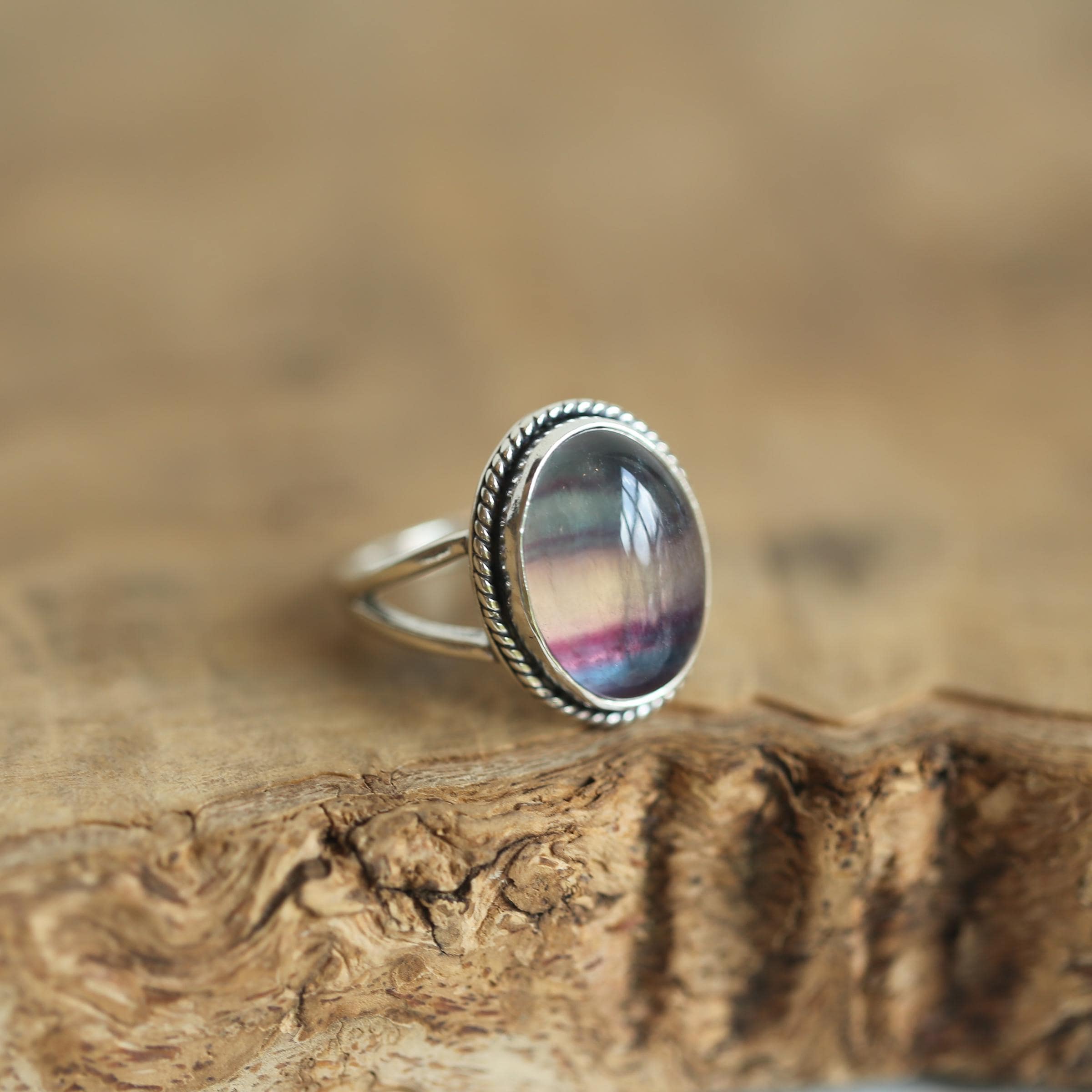 Custom Rainbow Fluorite Boho Ring - .925 Sterling Silver - Choose Your Stone Custom Rainbow Fluorite Boho Ring - .925 Sterling Silver - Choose Your Stone