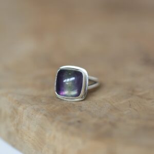 Custom Silversmith Rainbow Fluorite Ring – Choose Your Square Cabochon