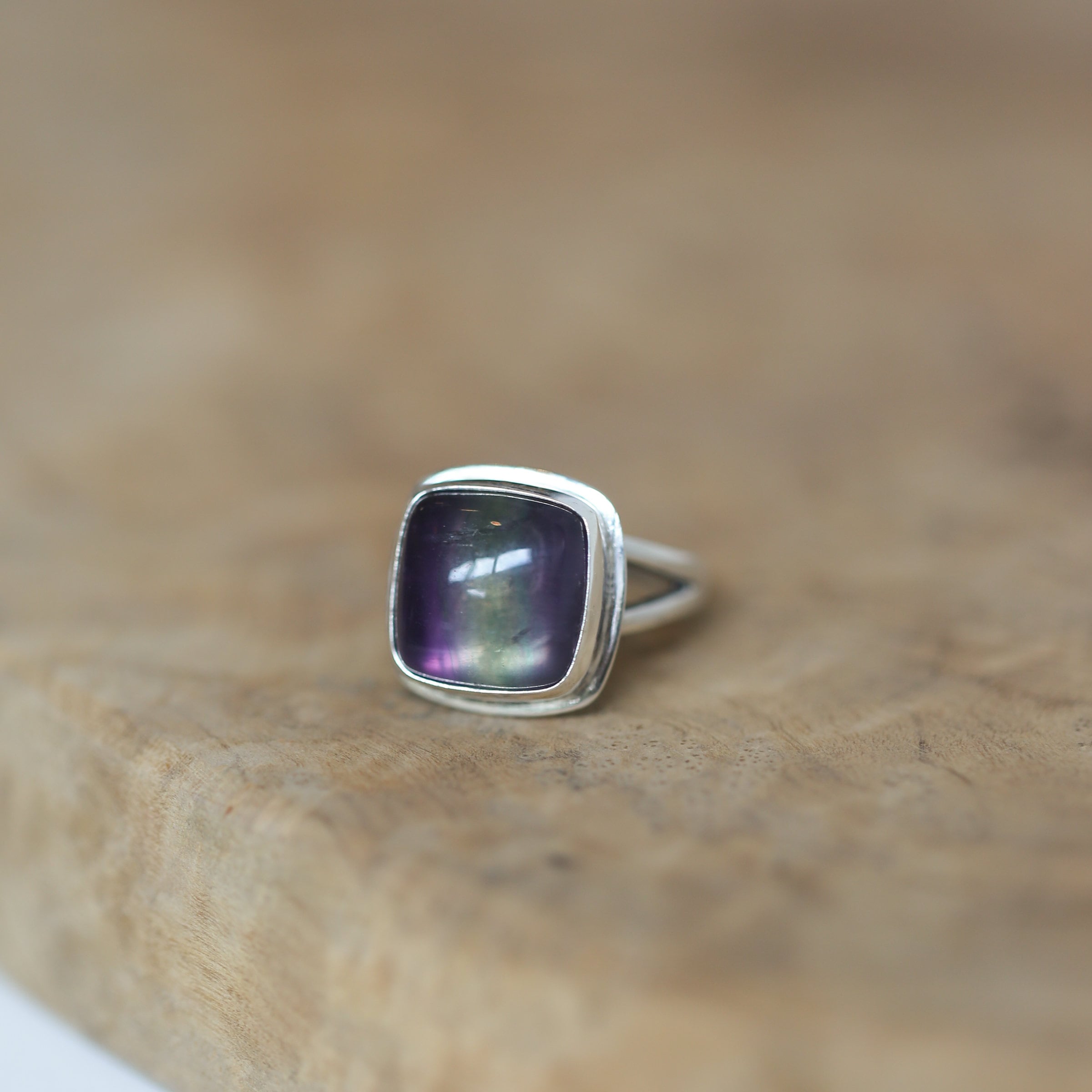 Custom Silversmith Rainbow Fluorite Ring – Choose Your Square Cabochon