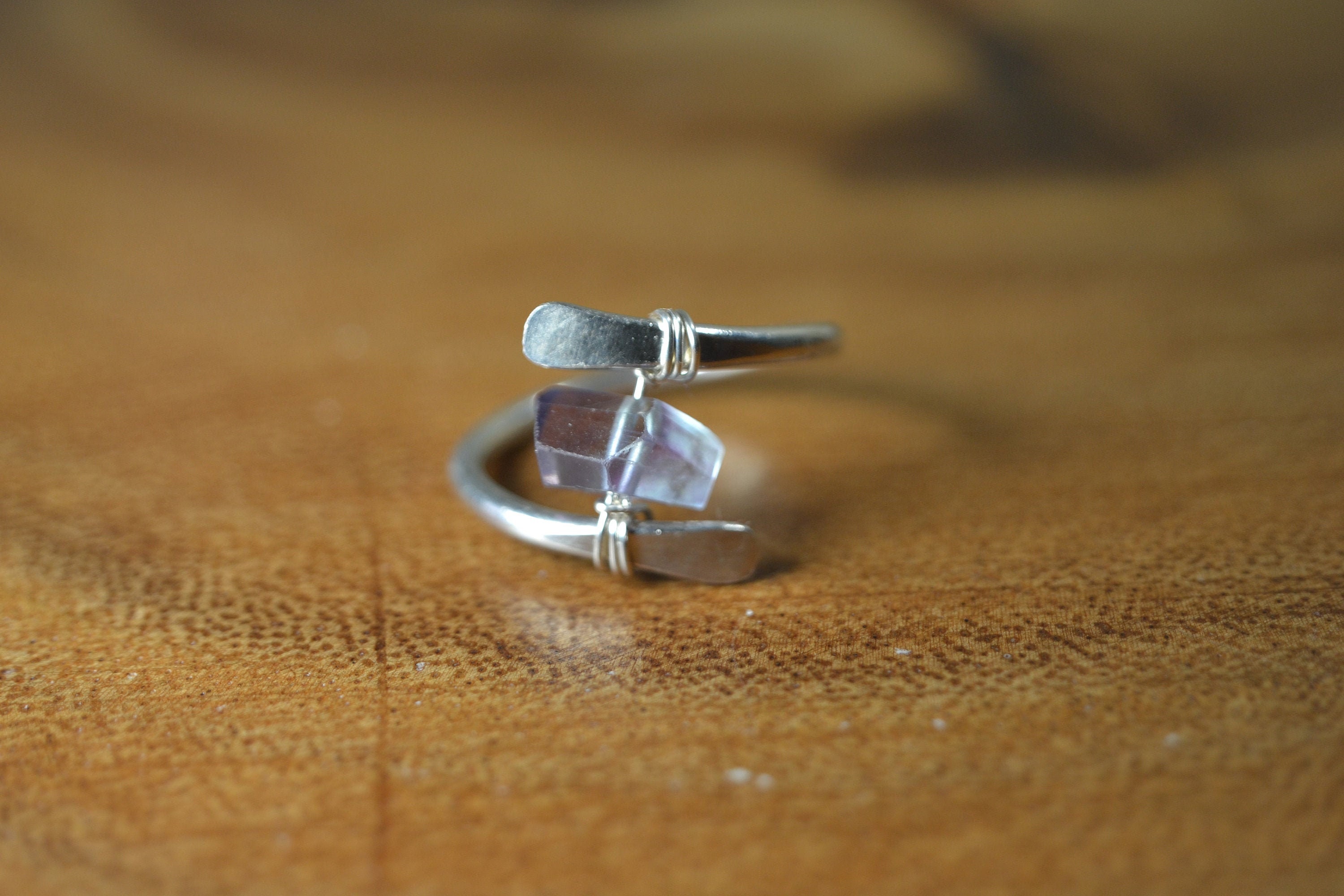 Raw Fluorite Ring In Sterling Silver, 14k Gold // Healing Crystal Ring // Wire Wrapped Gemstone Ring // Bohochic Ring // Rainbow Fluorite