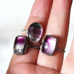 Fluorite Ring - Size 8 1/2 - Rainbow Fluorite - Pure Silver Ring Fluorite Ring - Size 8 1/2 - Rainbow Fluorite - Pure Silver Ring