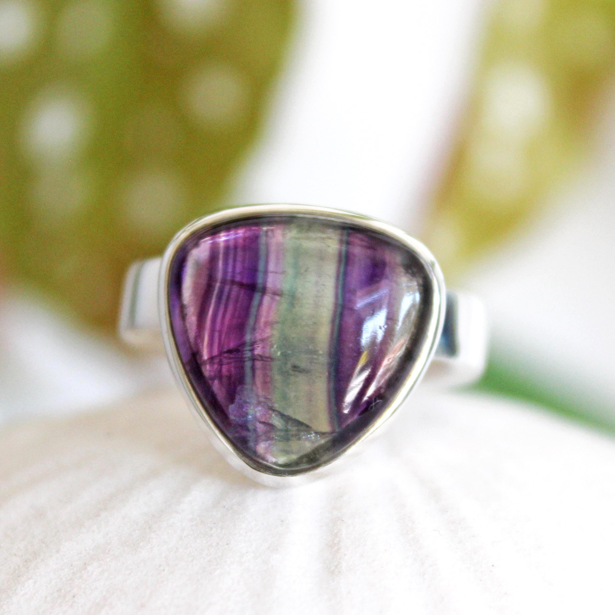 Rainbow Fluorite Sterling Silver Ring - Size 7-7.5