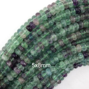 Natural Rainbow Fluorite Rondelle Button Beads 15" Strand 5x8mm