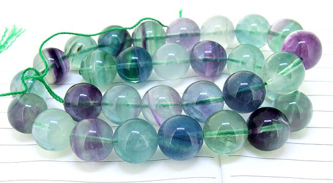 Rainbow Fluorite Crystal Beads: 12mm Round Gemstone Strand, 15"