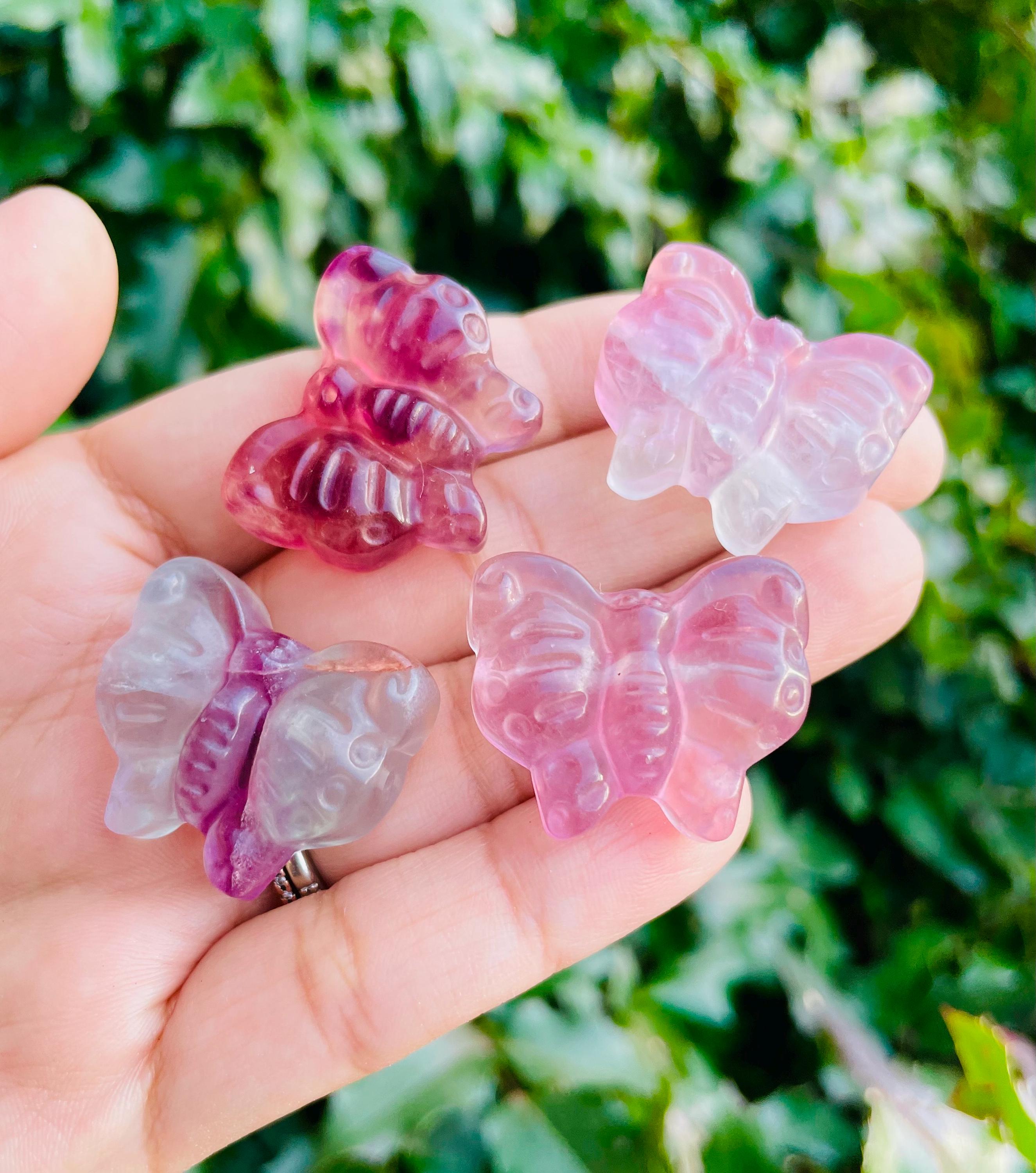 Rainbow Fluorite Crystal Butterfly: Carved Gemstone Bug (28x24x12 Mm)