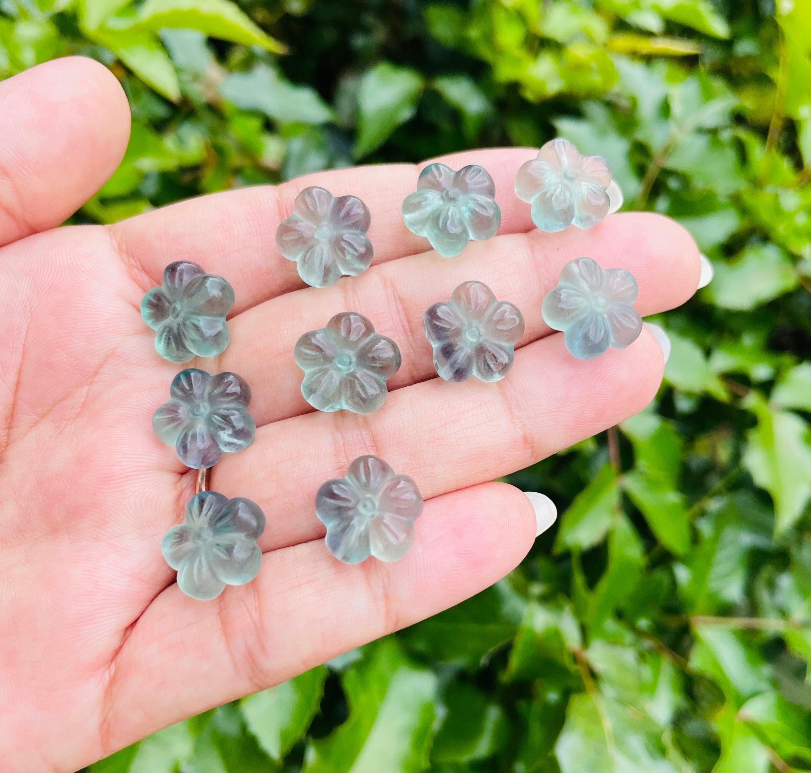 Rainbow Fluorite Crystal Flower Bead: Carved & Drilled (8-10mm) Rainbow Fluorite Crystal Flower Bead: Carved & Drilled (8-10mm)