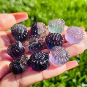 Rainbow Fluorite Crystal Sunflower: Carved Gemstone (10-15mm)