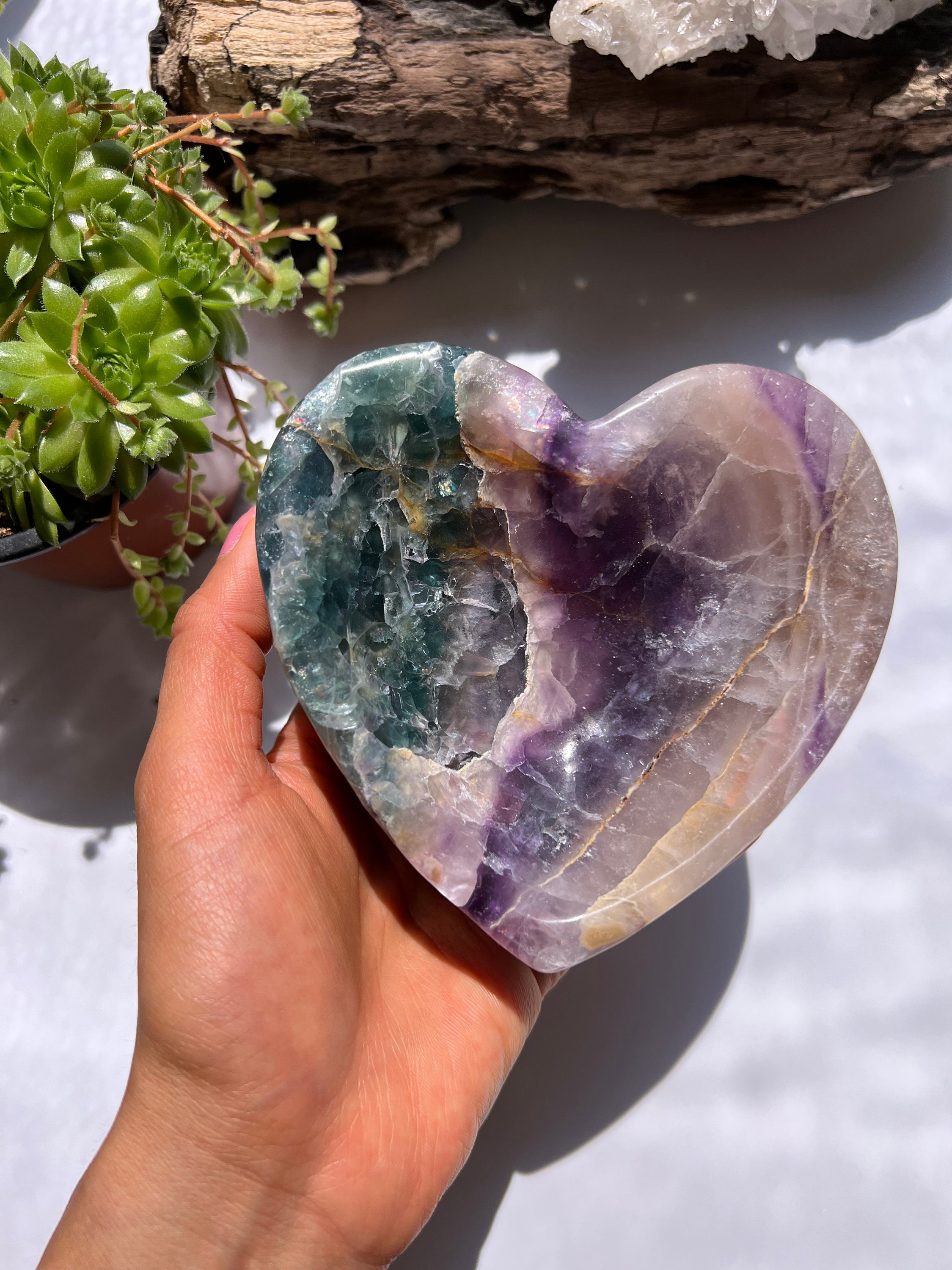 Rainbow Fluorite Heart Bowl, Crystal Healing