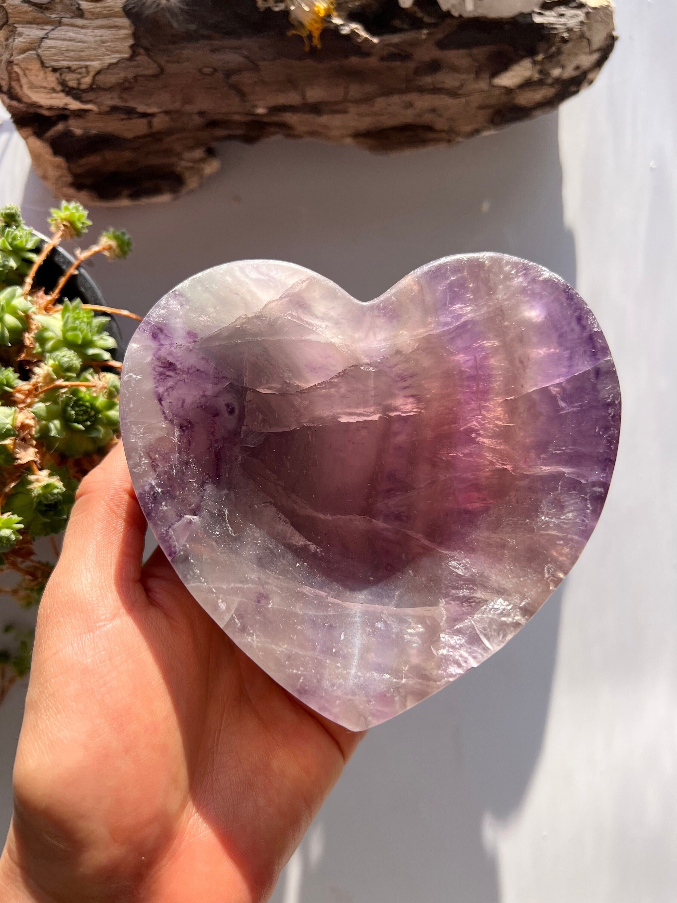 Large Rainbow Fluorite Heart Bowl, Crystal Decor (10cm)