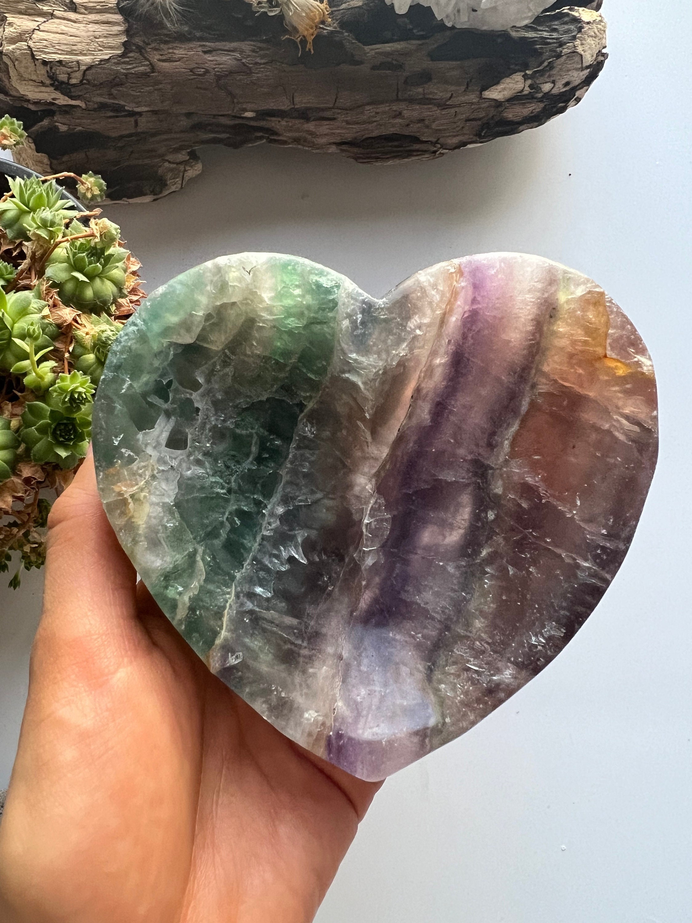 Rainbow Fluorite Heart Bowl, Crystal Healing Decor