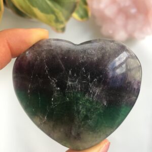 Polished Rainbow Fluorite Heart, Natural Crystal Stone