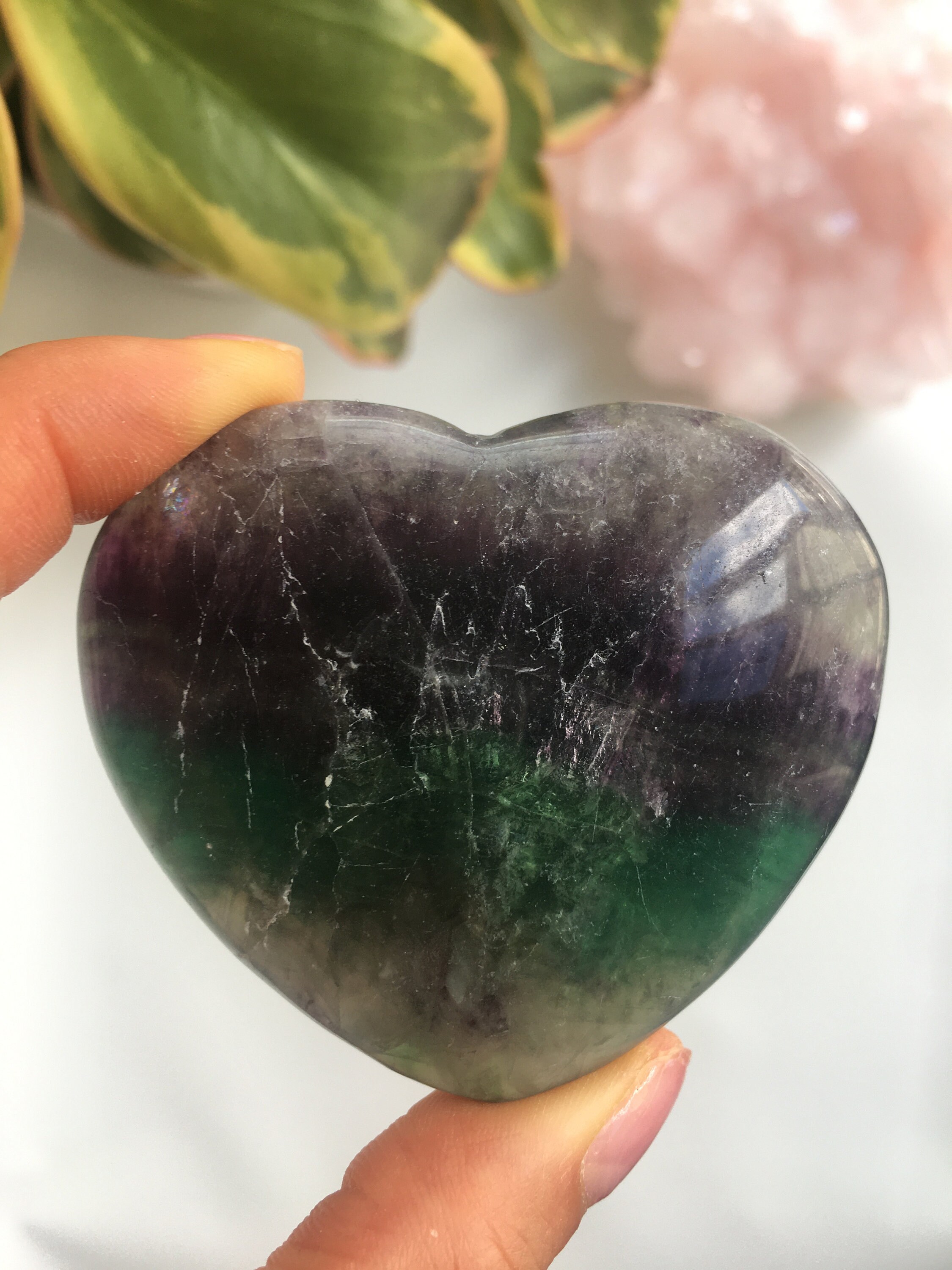 Polished Rainbow Fluorite Heart, Natural Crystal Stone