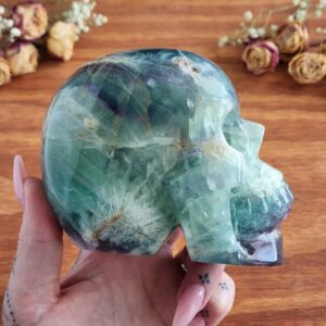 Large Rainbow Fluorite Crystal Skull, Home Decor, Altar Stone (3.3 Lb)