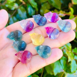 Mini Rainbow Fluorite Sleeping Cat: Polished Crystal Carving (xxs)