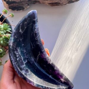 Rainbow Fluorite Crescent Moon Bowl, Healing Crystal Decor