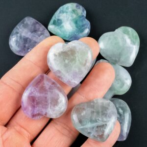 Natural Rainbow Fluorite Heart Hearts Healing Stone - Size Approximately 30x30mm / 1" X 1" - Natural Gemstone Hearts