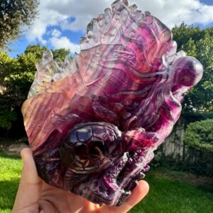 Rainbow Fluorite Ocean Carving | Crystal Carving | Ocean Crystal Carving | Statement Carving