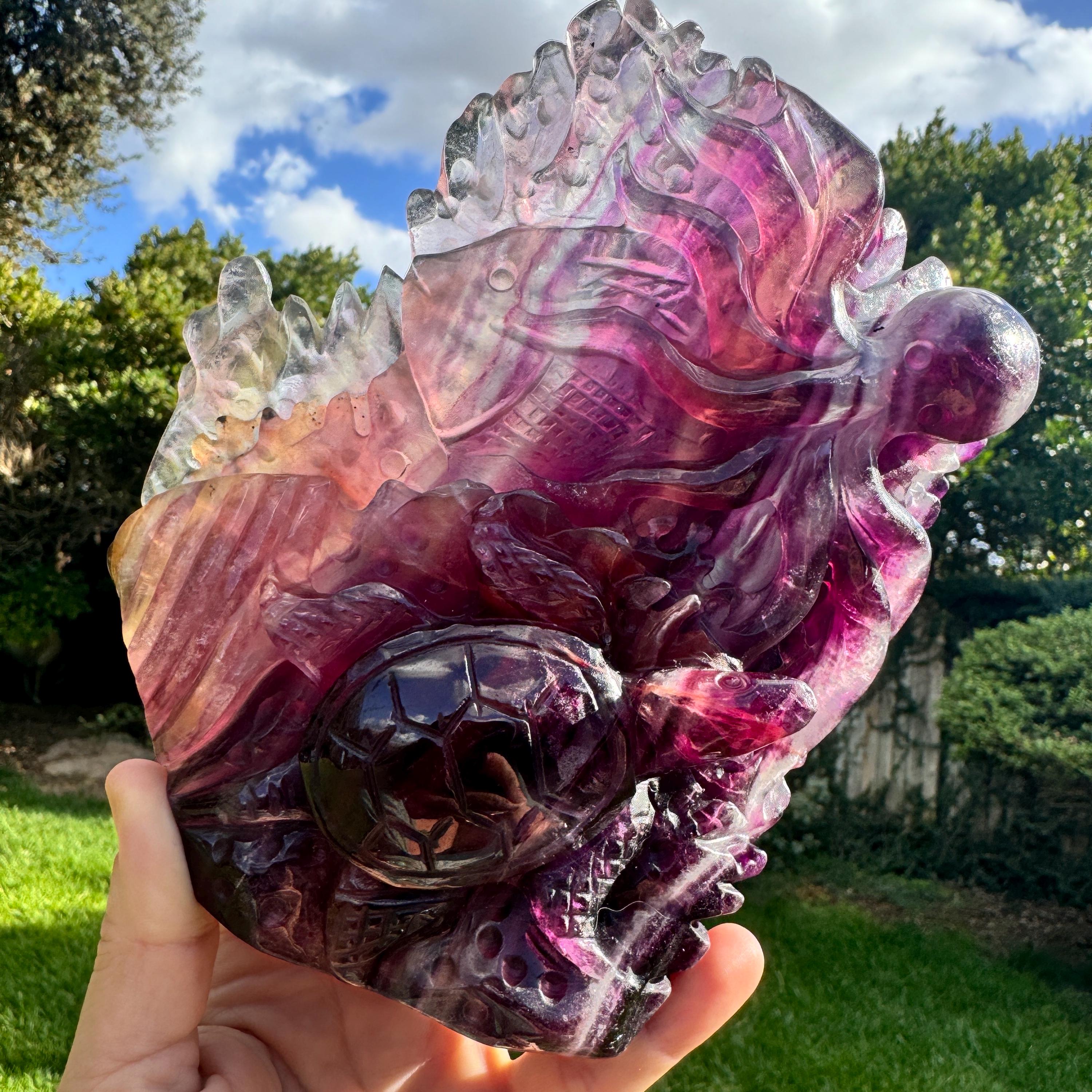 Rainbow Fluorite Ocean Carving | Crystal Carving | Ocean Crystal Carving | Statement Carving Rainbow Fluorite Ocean Carving | Crystal Carving | Ocean Crystal Carving | Statement Carving