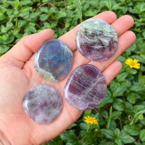 Rainbow Fluorite Palm Stone: Crystal Worry Stone With Colorful Inclusions