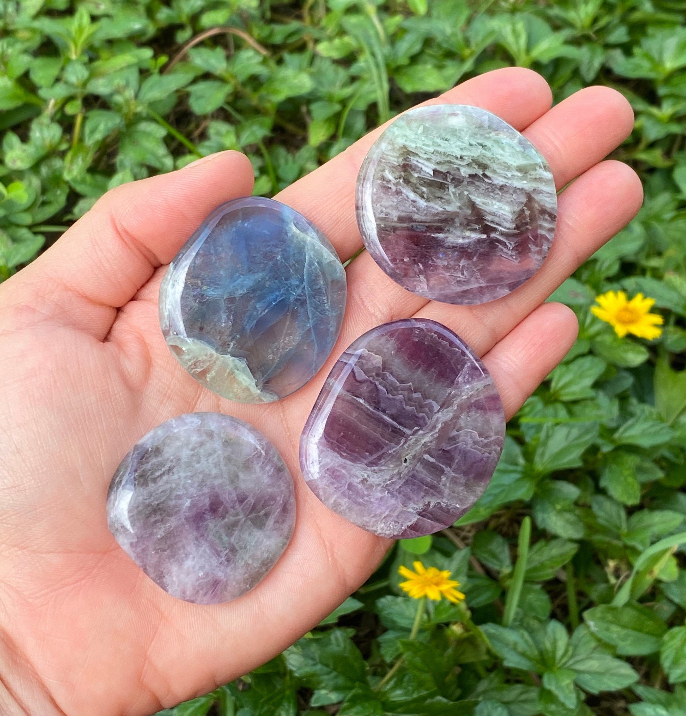 Rainbow Fluorite Palm Stone: Crystal Worry Stone With Colorful Inclusions