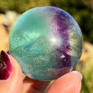 Purple Green Rainbow Fluorite Sphere with Mica, Mica Fluorite Crystal Sphere, Pink Yellow Candy Fluorite sphere