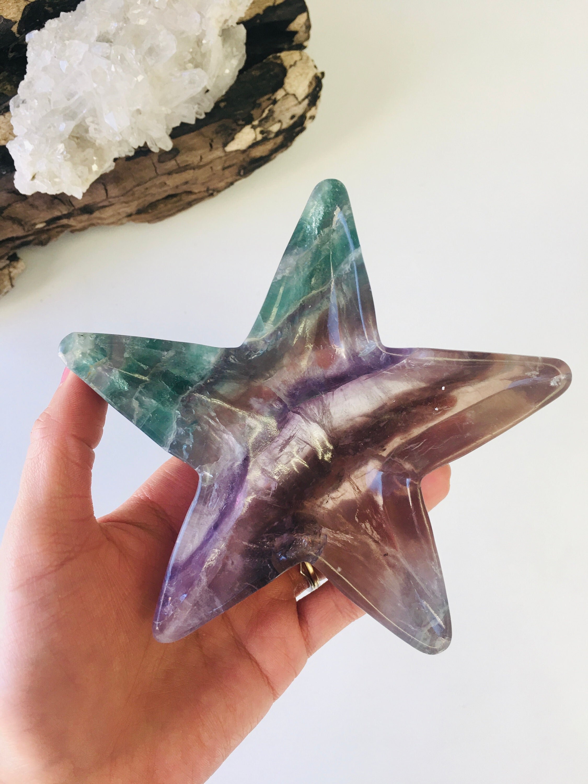 Rainbow Fluorite Star Bowl, Crystal Healing Decor
