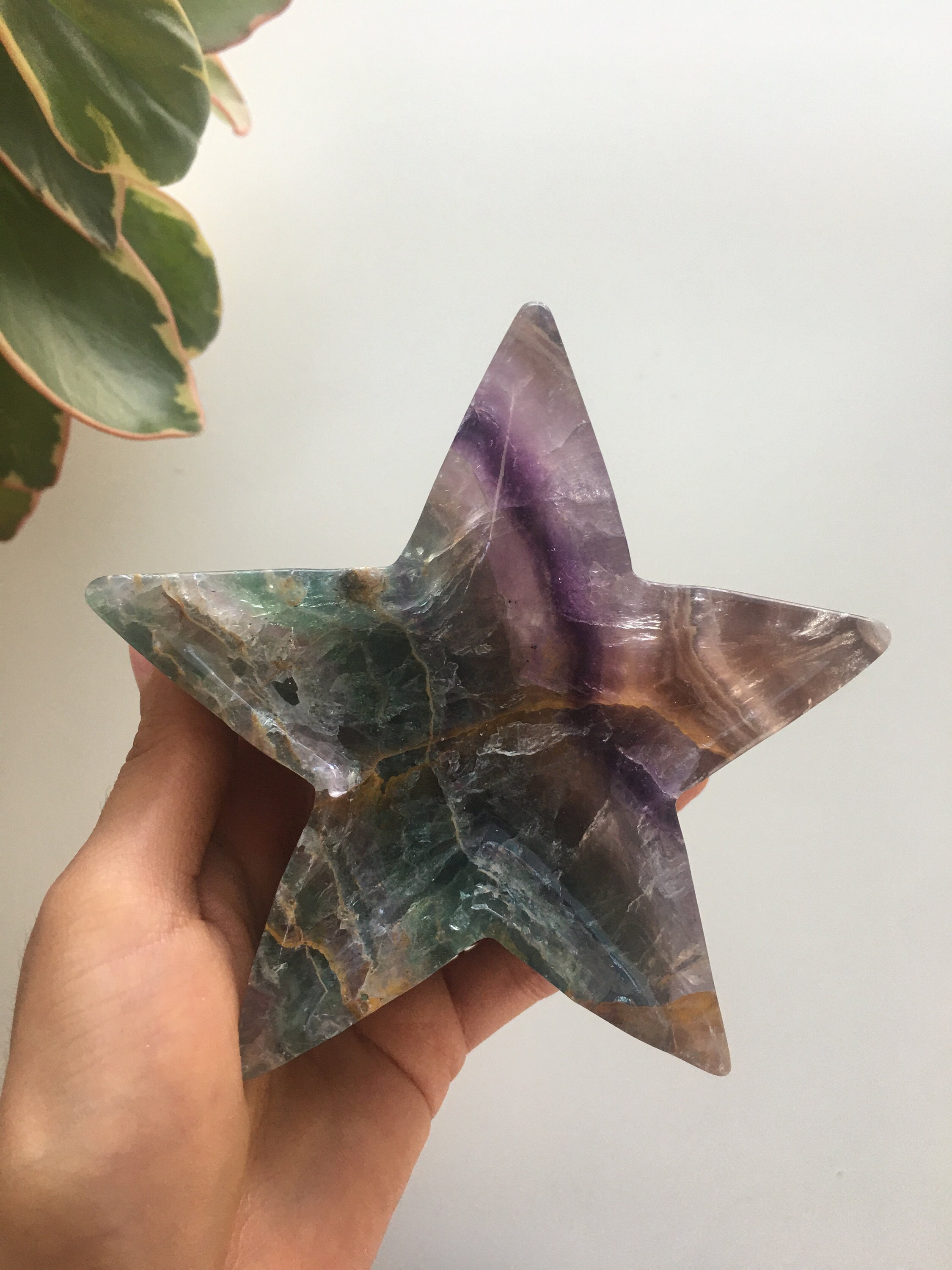 Large Rainbow Fluorite Star Bowl, Polished Crystal Gift