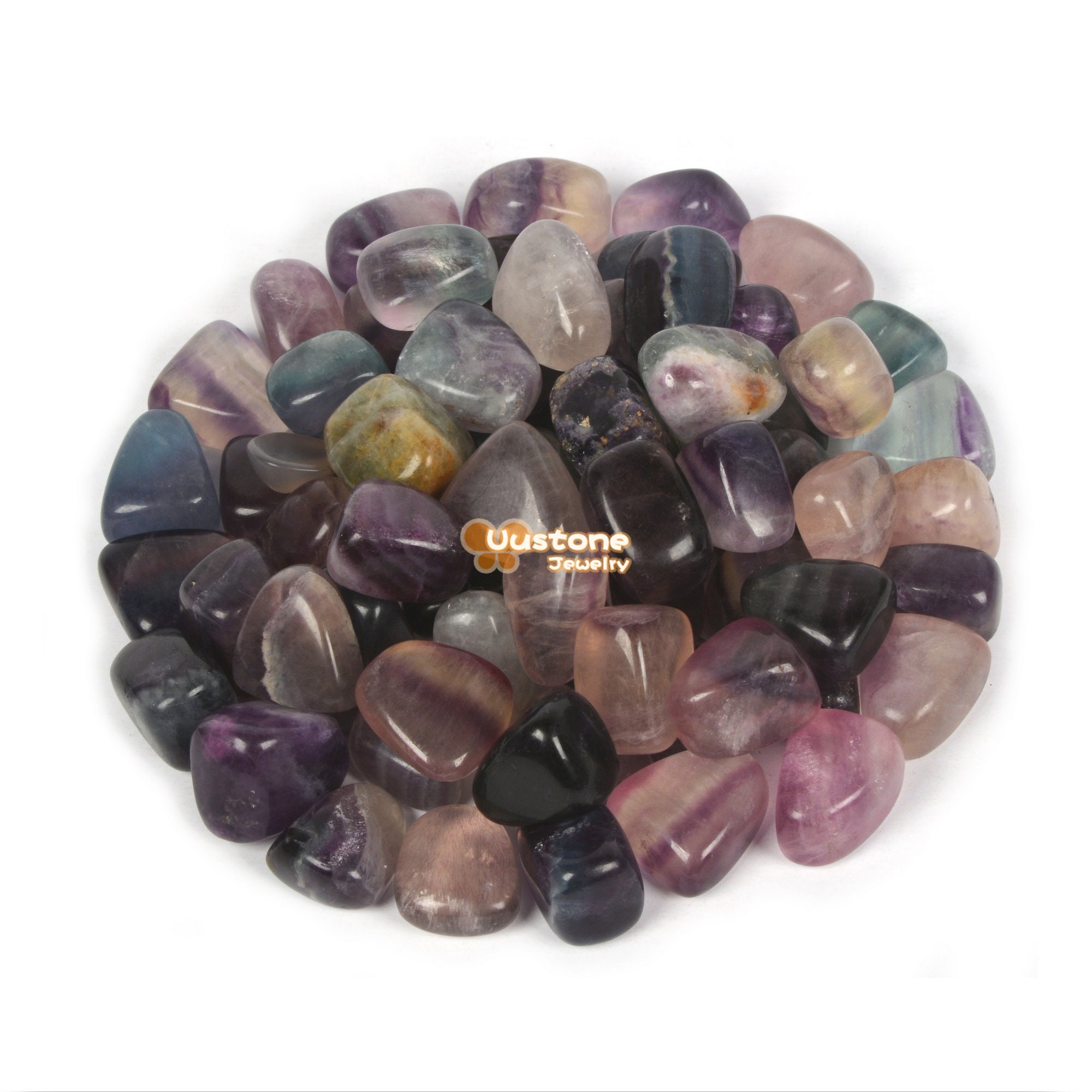100 Grams Rainbow Fluorite Tumbled Polished Natural Crystal Healing Pocket Stones Rock Collection
