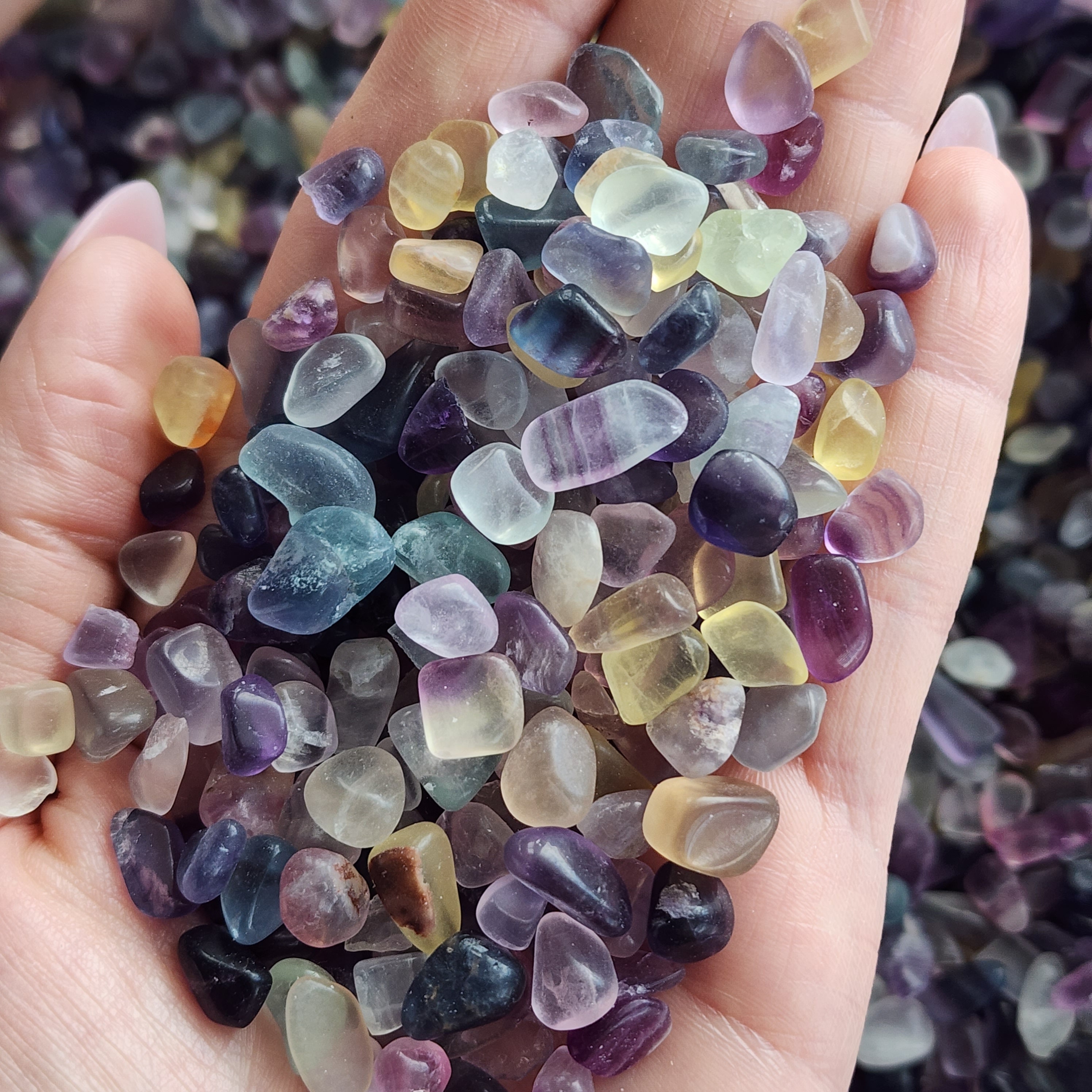 Tiny Tumbled Rainbow Fluorite Crystal Chips, Bulk Gemstones For Jewelry Making, Decor, And Crystal Grids
