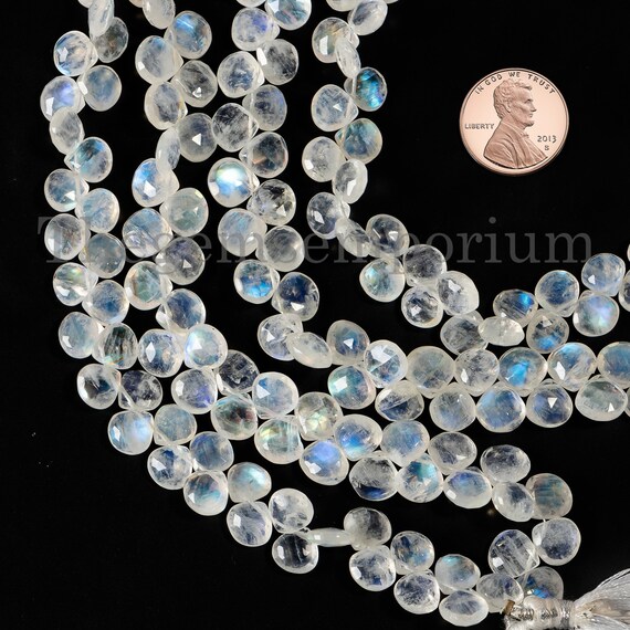 Rainbow Moonstone Beads, 8-9 Mm Rainbow Moonstone Briolettes, Moonstone Faceted Heart, Heart Briolette, Moonstone Beads