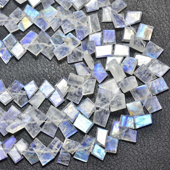 Blue Fire Rainbow Moonstone Fancy Bead - 10 Pcs - Natural Faceted Rainbow Moonstone Fancy Flat Tiny Briolettes- Size Is 6.5x7 - 7x11mm #348