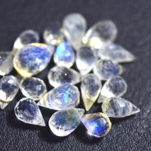 Blue Fire Rainbow Moonstone Teardrop Beads - 10 Pcs -faceted Rainbow Moonstone Side Drilled Tiny Teardrop Briolettes-size Is 4x7-5x8mm #1594 Blue Fire Rainbow Moonstone Teardrop Beads - 10 Pcs -faceted Rainbow Moonstone Side Drilled Tiny Teardrop Briolettes-size Is 4x7-5x8mm #1594