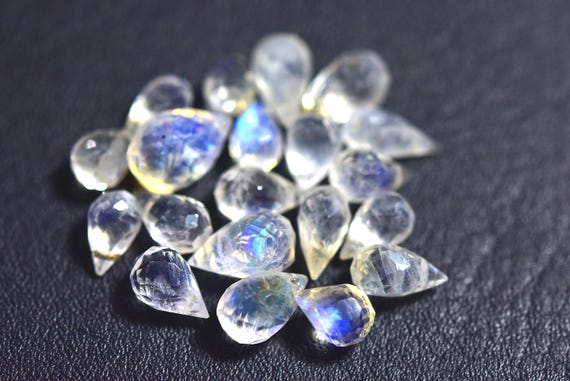 Blue Fire Rainbow Moonstone Teardrop Beads - 10 Pcs -faceted Rainbow Moonstone Side Drilled Tiny Teardrop Briolettes-size Is 4x7-5x8mm #1594