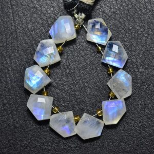 Blue Flashes Rainbow Moonstone Fancy Beads -10 Pcs- Natural Beautiful Faceted Rainbow Moonstone Briolettes- Size is 9x11 - 9.5x11mm #2683