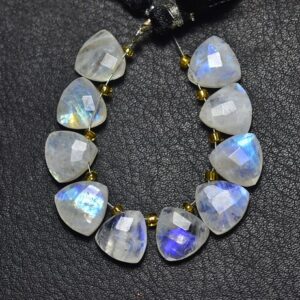 Blue Flashes Rainbow Moonstone Triangle Beads -10 Pcs- Natural Beautiful Faceted Rainbow Moonstone Triangle Briolettes - Size is 10 mm #529