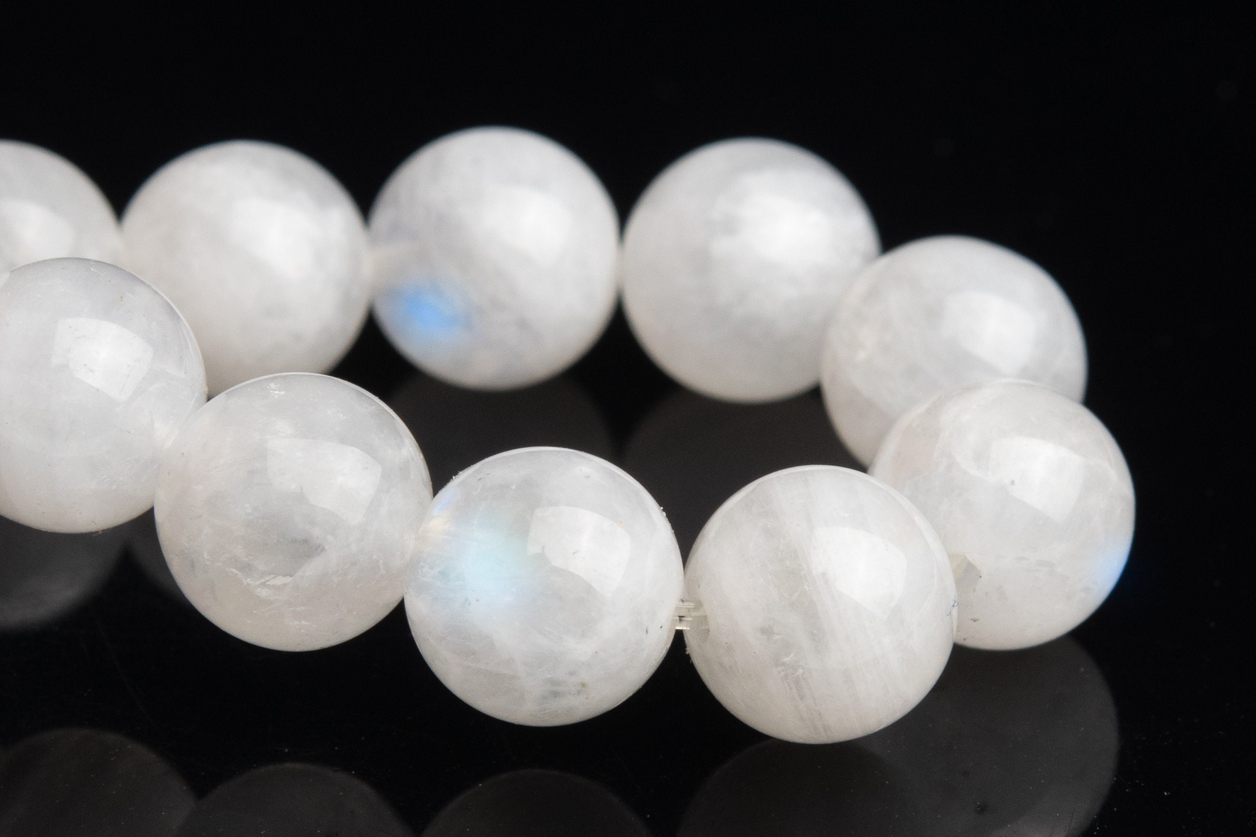 7mm Rainbow Moonstone Beads White Bracelet Grade A+ Genuine Natural Round Gemstone 7" (118881h-2600)