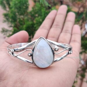 Rainbow Moonstone Bangle: 925 Sterling Silver Adjustable Gemstone Bracelet Rainbow Moonstone Bangle: 925 Sterling Silver Adjustable Gemstone Bracelet